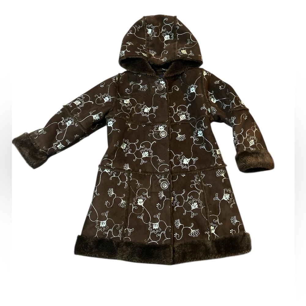 Vintage Y2K Rothschild Girl’s Brown Teal Embroidery Faux Fur Trim Size 3T